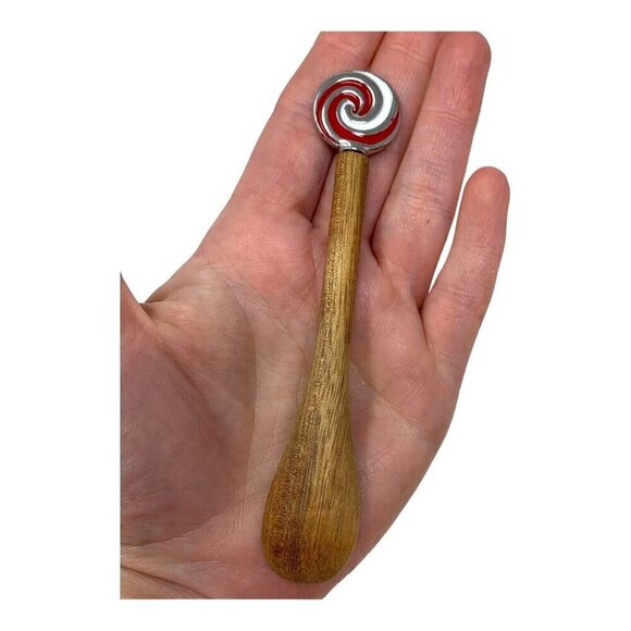 Christmas Peppermint Mini Spoons Set 4 Wooden Decor Ornament Candyland Swirl Red - Picture 6 of 6